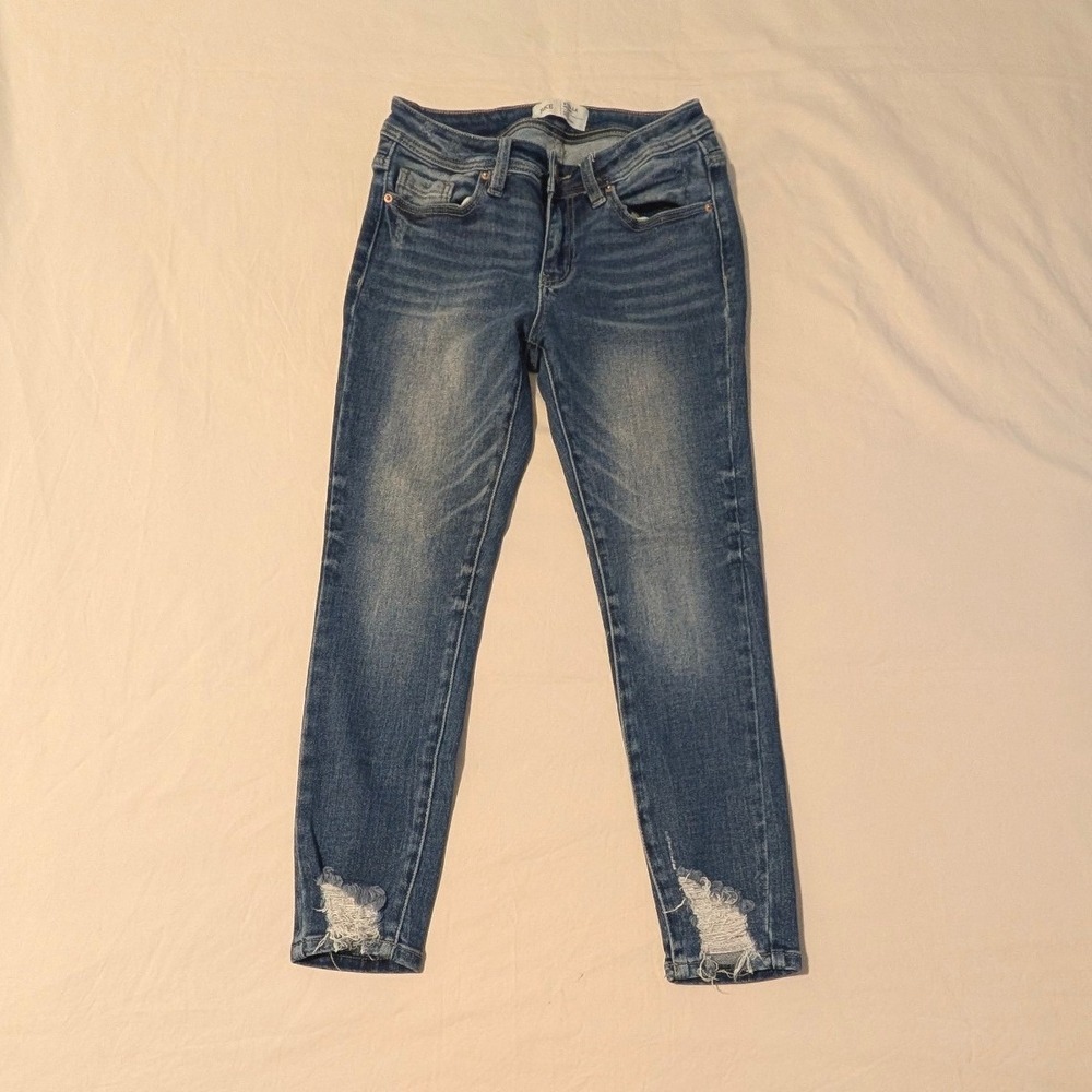 BKE Stella Mid-Rise Slim Fit Ankle Skinny Distressed Jeans Blue Size 26